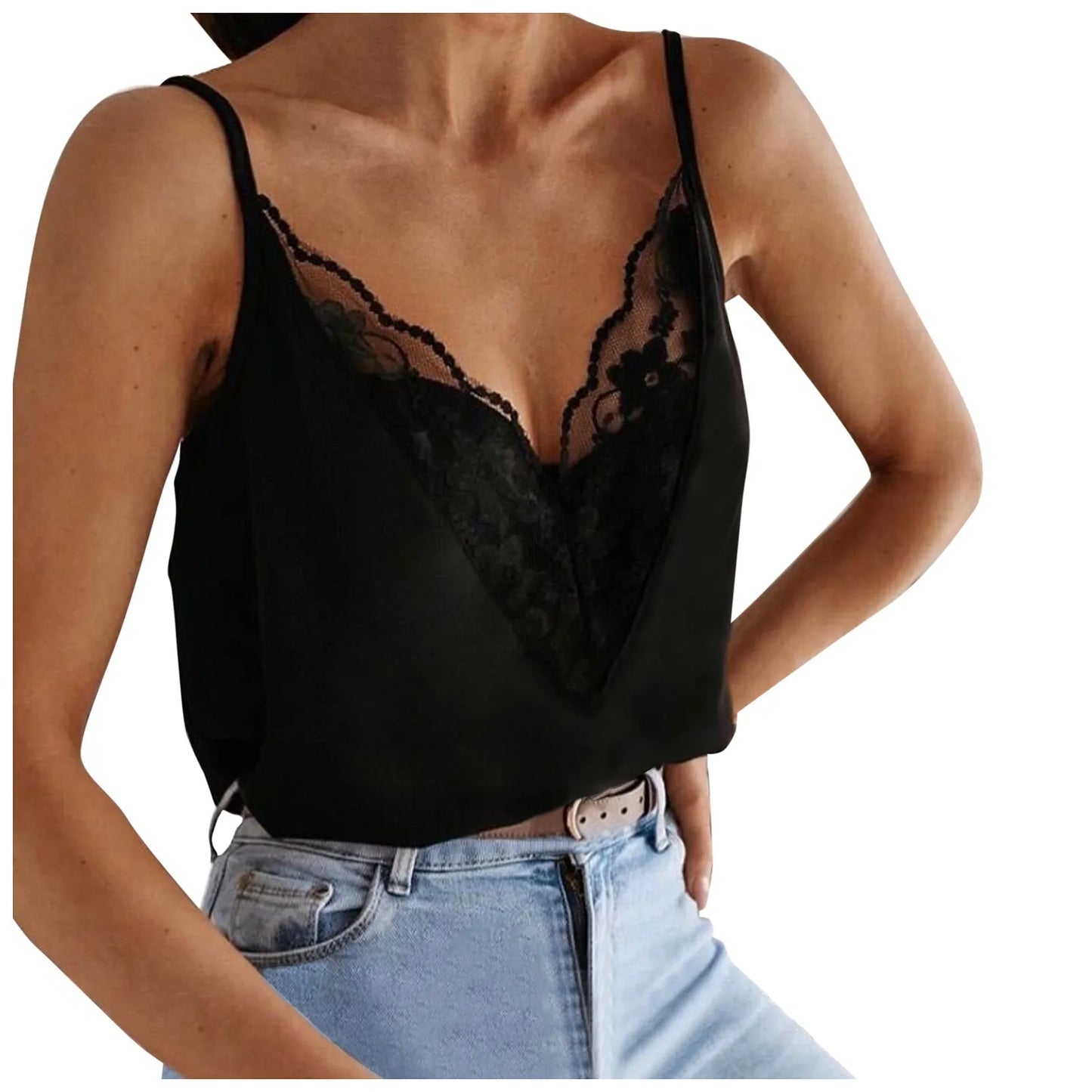 Solid Color Lace Splicing Crop Top