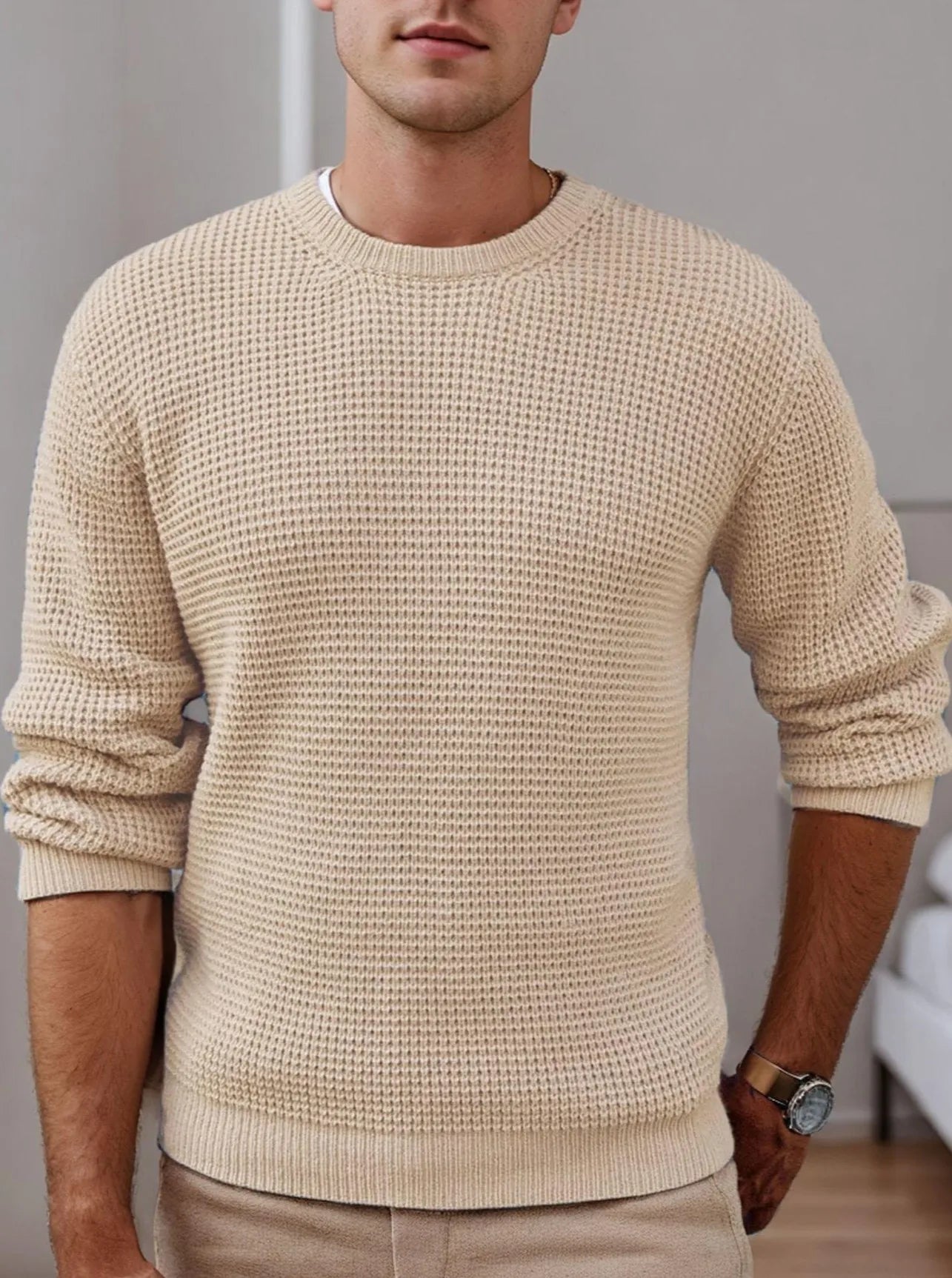 Crewneck Waffle Texture Sweater