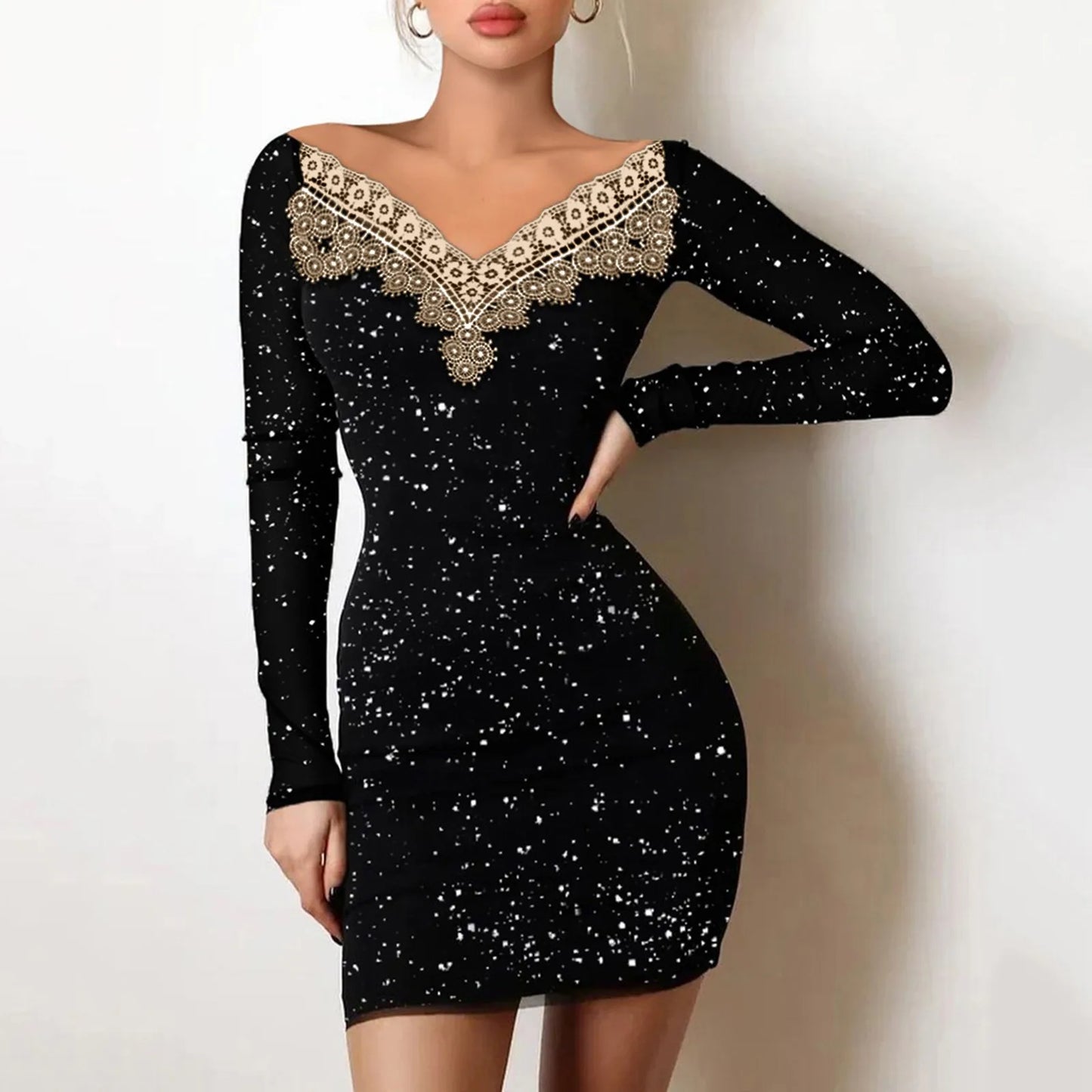 Sexy Black Mesh Patchwork Party Dress