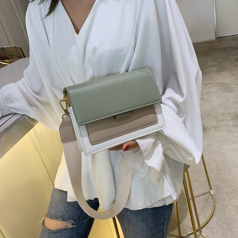 Contrast Color Leather Shoulder Bag