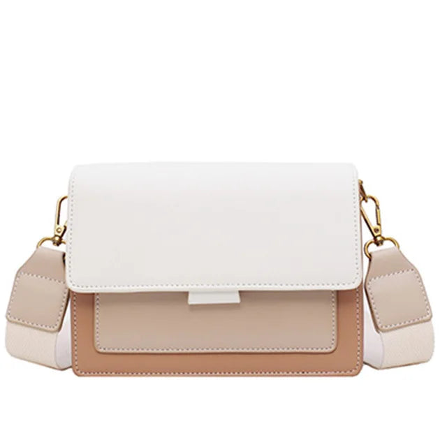 Contrast Color Leather Shoulder Bag