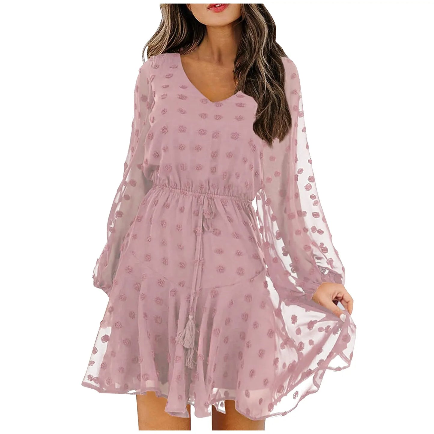 Long Sleeves V-Neck Flowy Mini Dress