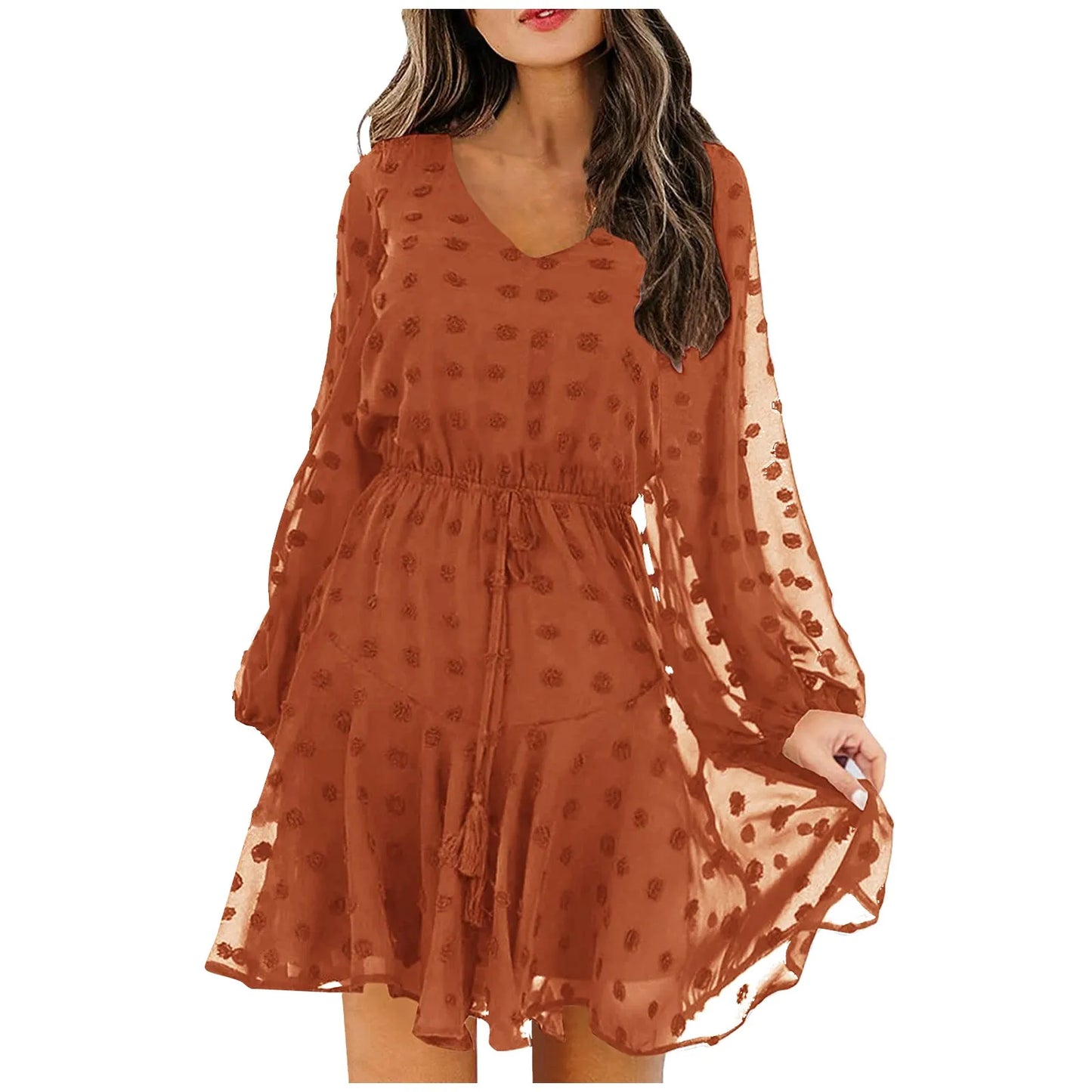 Long Sleeves V-Neck Flowy Mini Dress