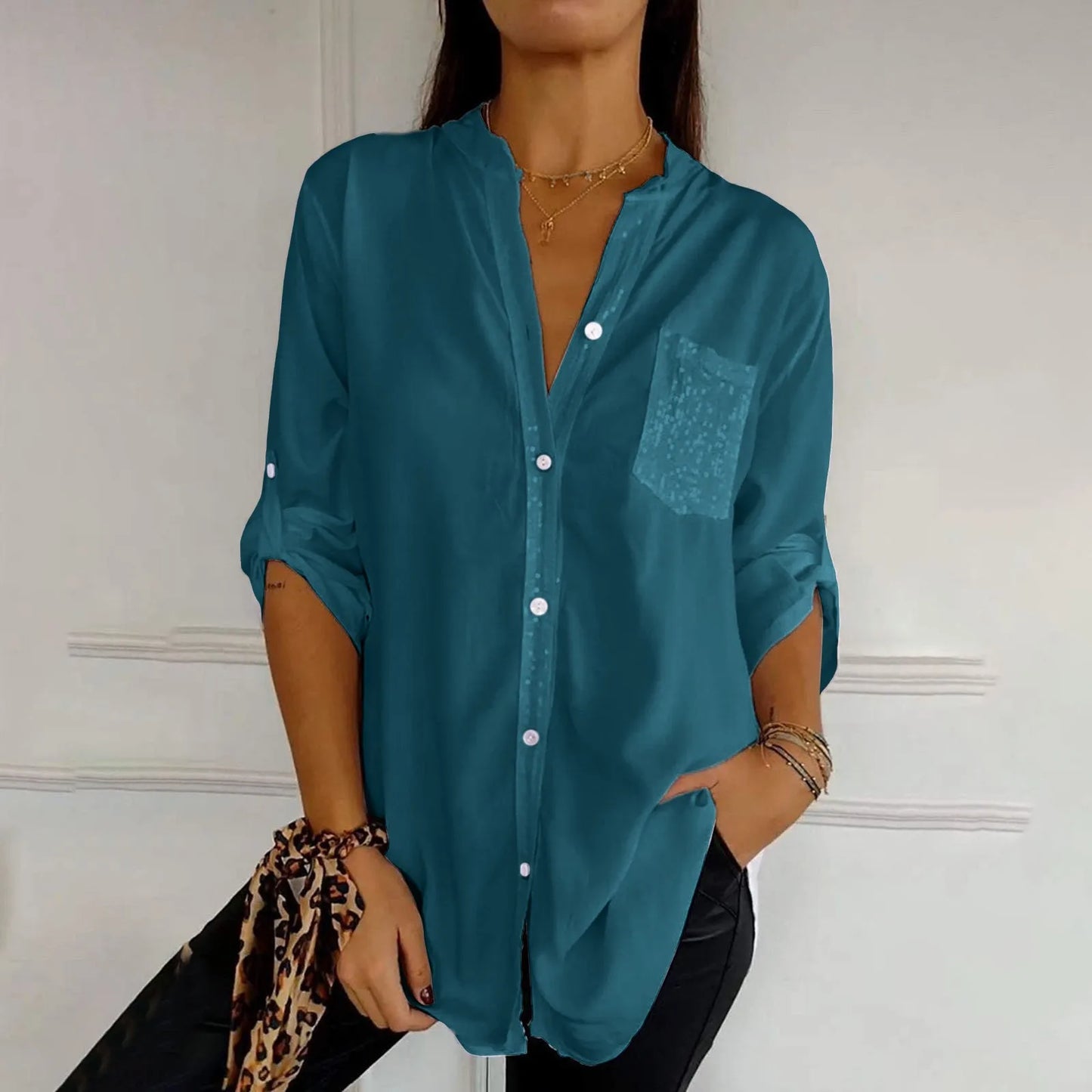 Casual Sequin Beaded Shirt