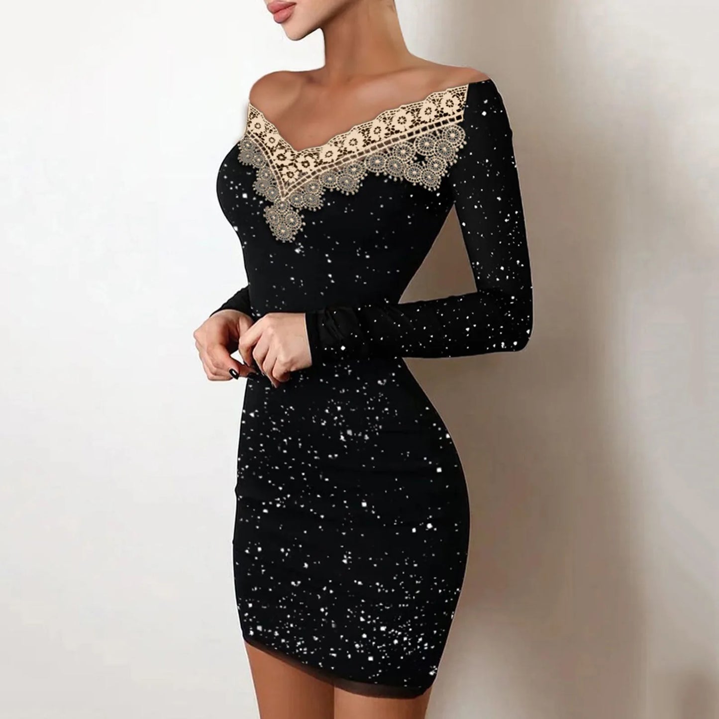 Sexy Black Mesh Patchwork Party Dress