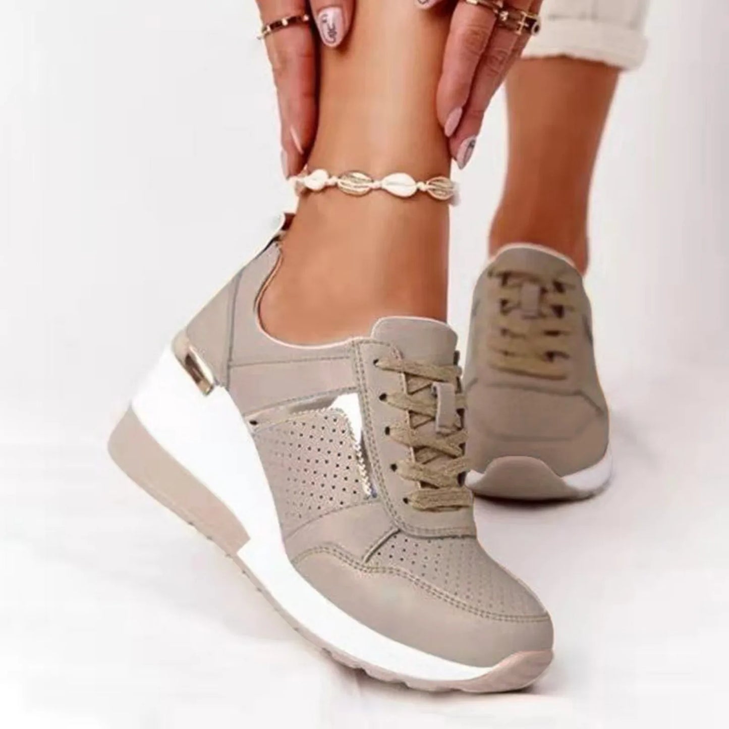 Leather Lace Up Sneakers Shoes