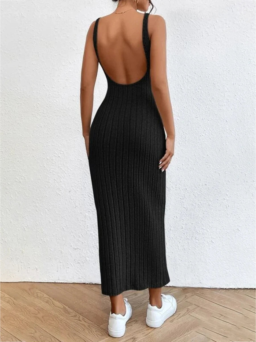 Knitted Sleeveless Backless Dress