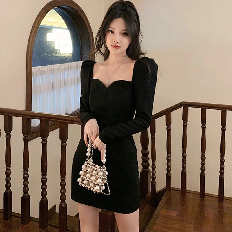 Slim V-Neck Puff Sleeve Dress