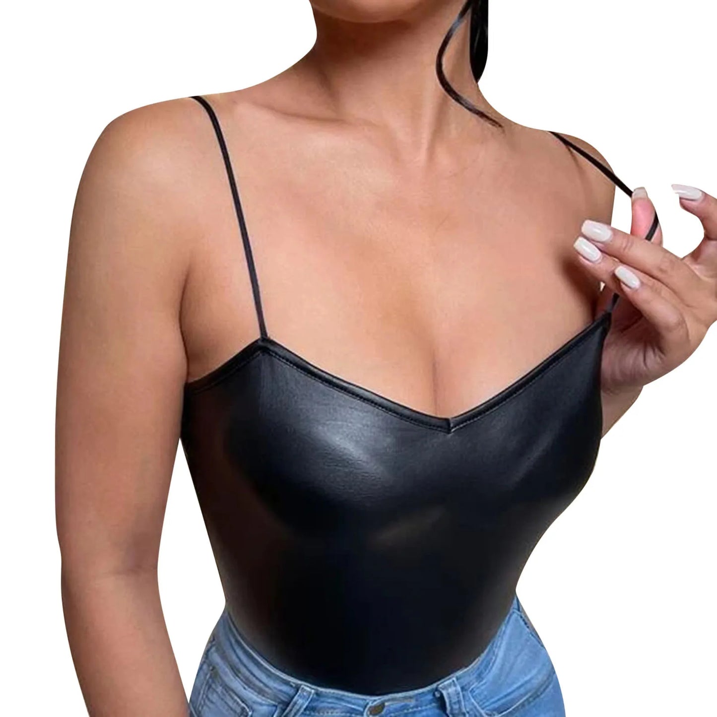 Sexy Y2K Black Leather Crop Top