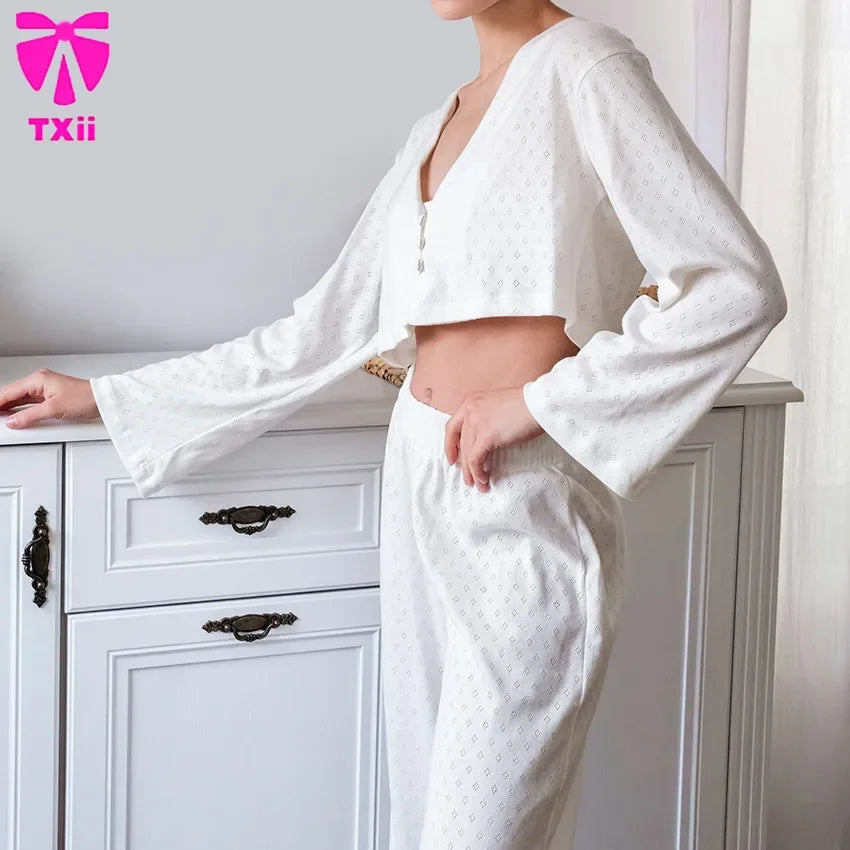 Txii Sleepwear White Knitted Pants
