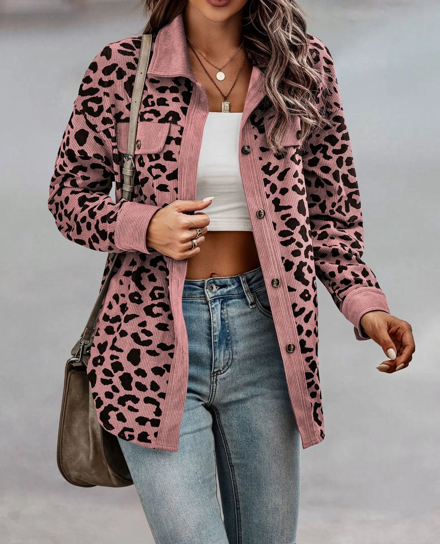 Leopard Printed Long Sleeve Coat