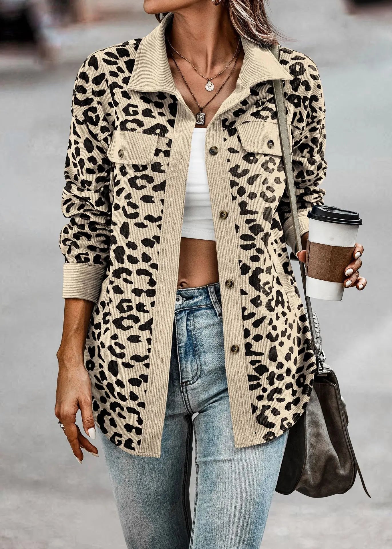 Leopard Printed Long Sleeve Coat