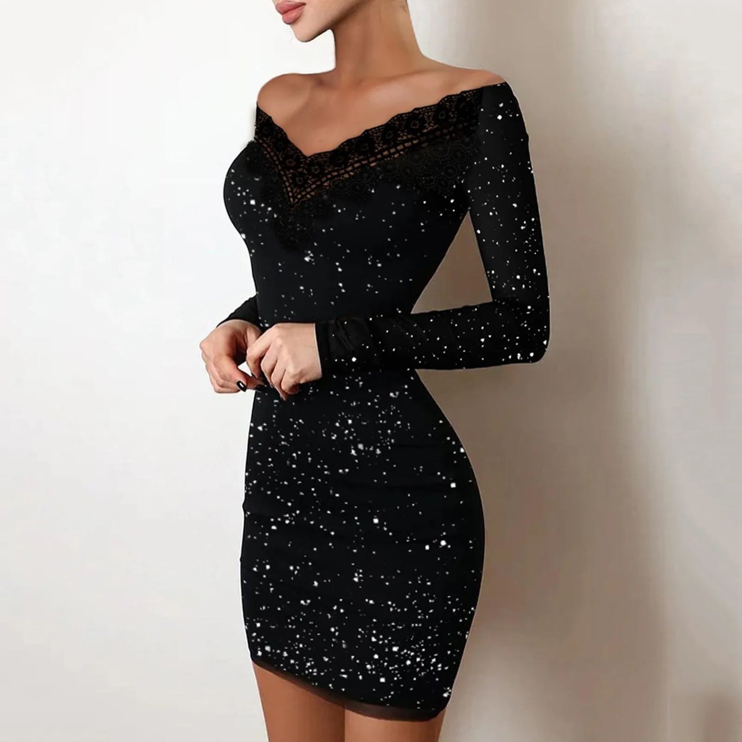 Sexy Black Mesh Patchwork Party Dress