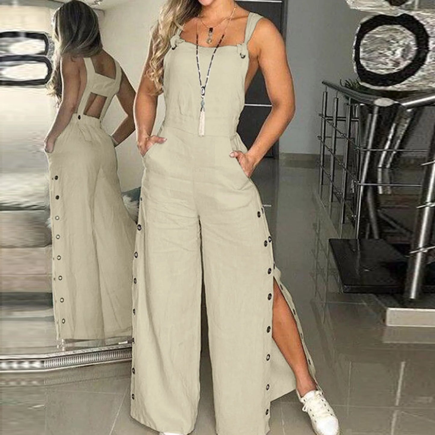 Fashion Casual Side Slits Jumpsuit