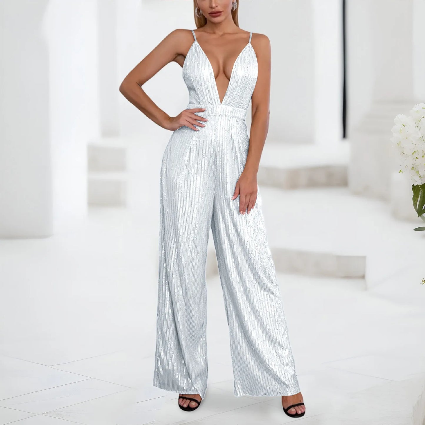 Deep V Sexy Jumpsuit Trousers