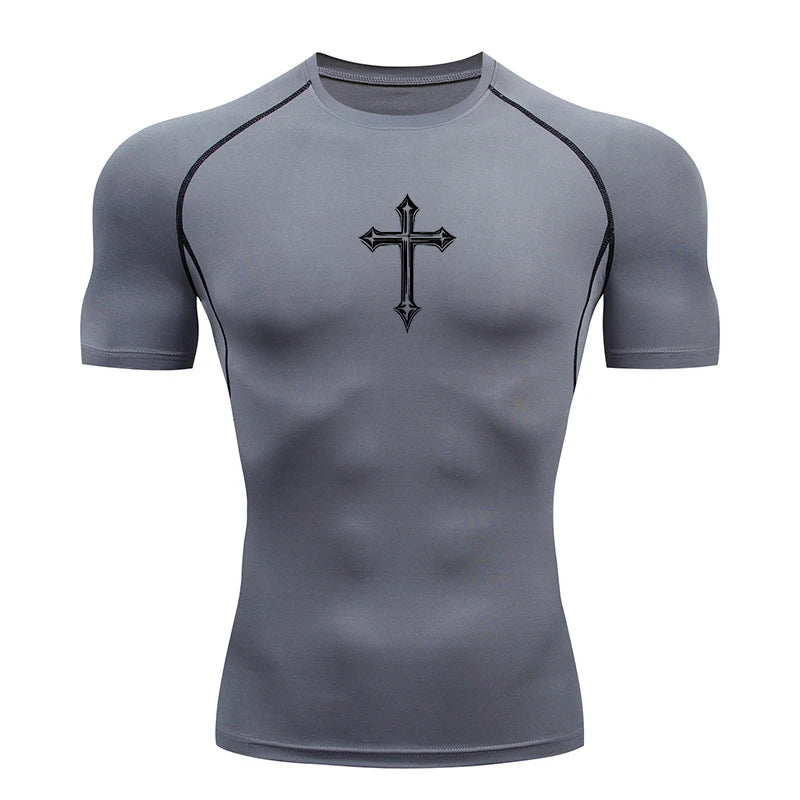 Cross Print Compression For Shirt