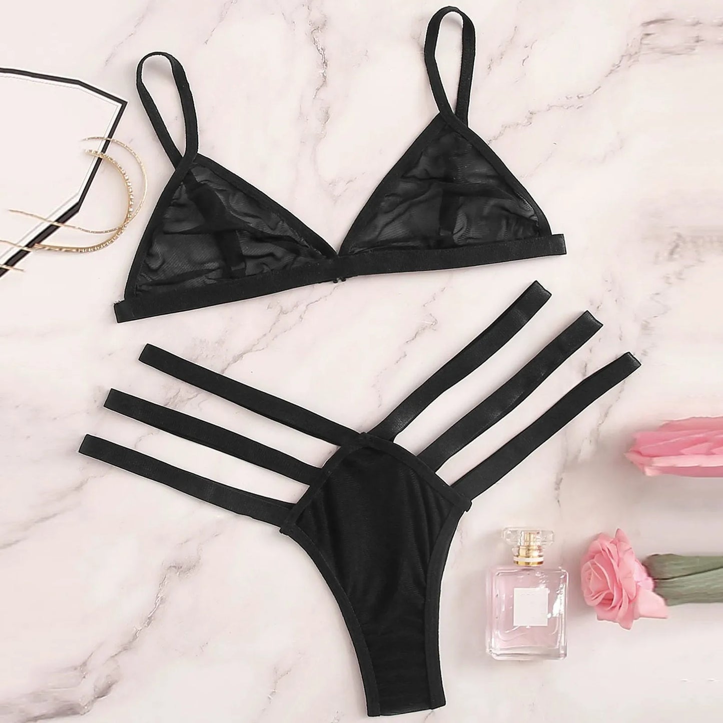 Striped Sheer Lingerie Set Women