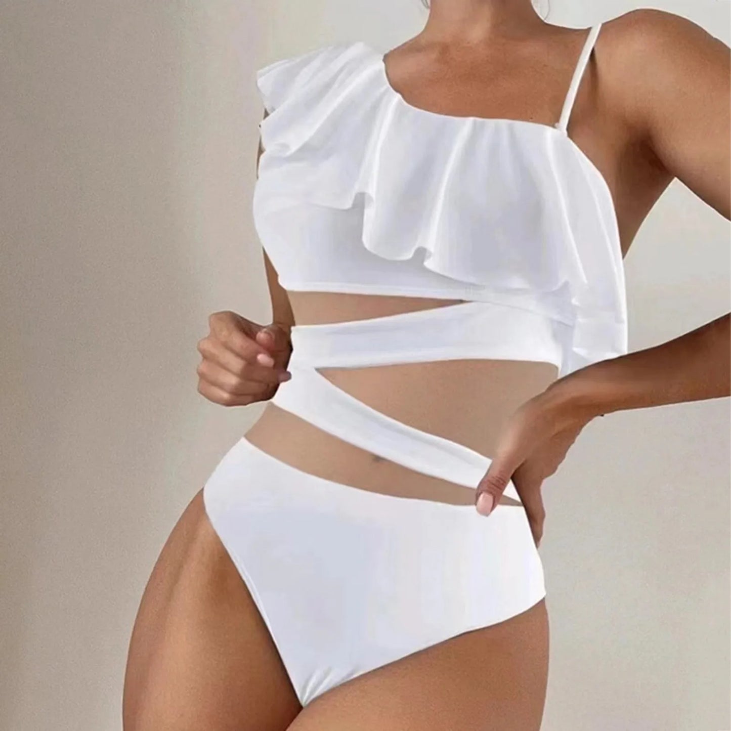 Leaf Mesh Swimwear Single Shoulder