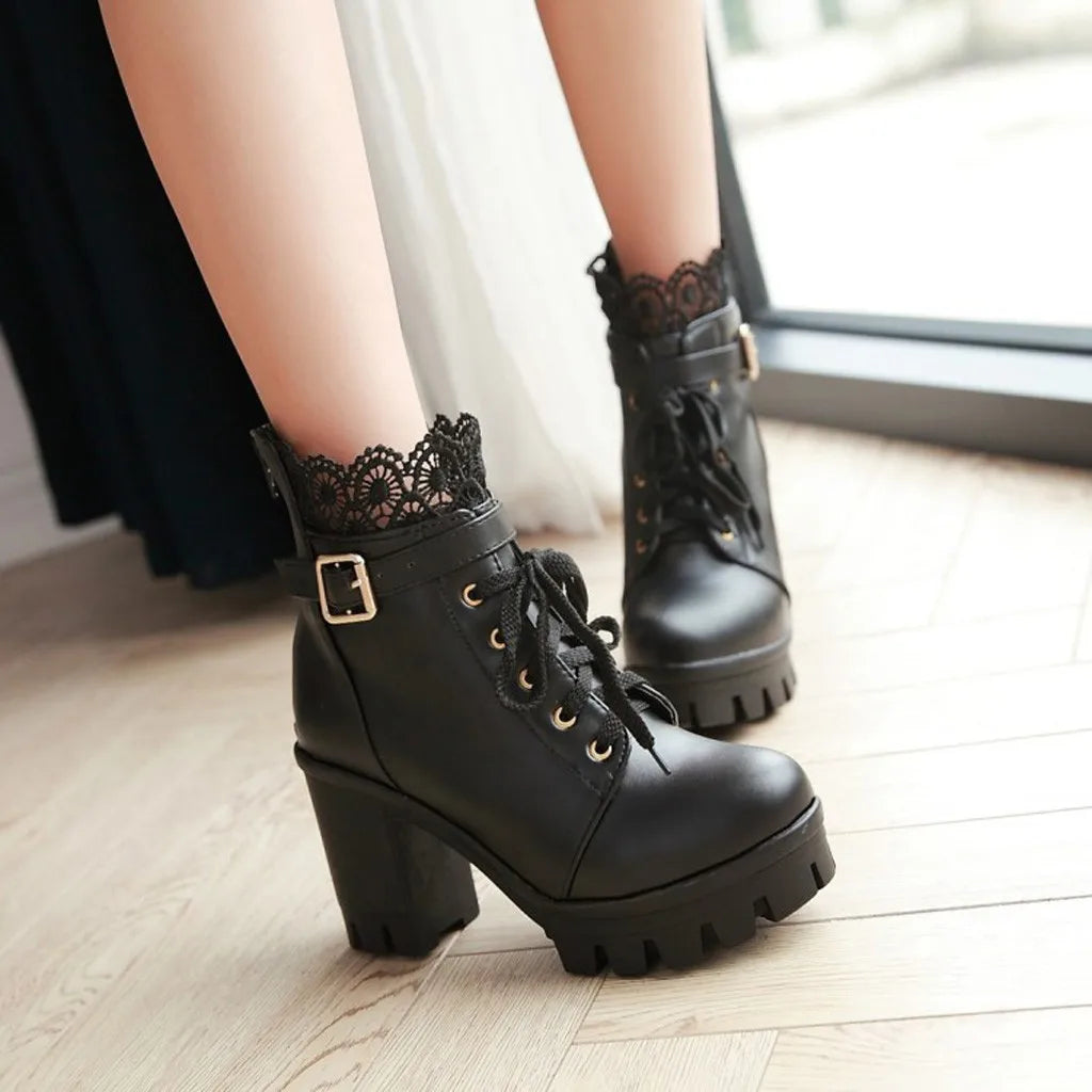 Chunky Heel Fashion Boots Solid