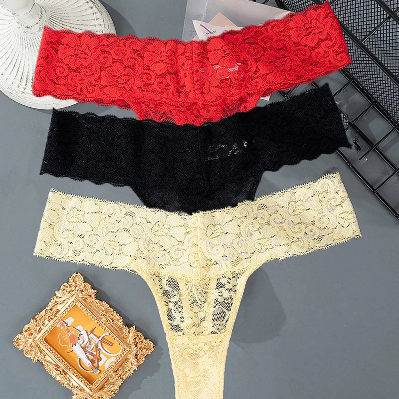 3Pcs Lace Floral Panties