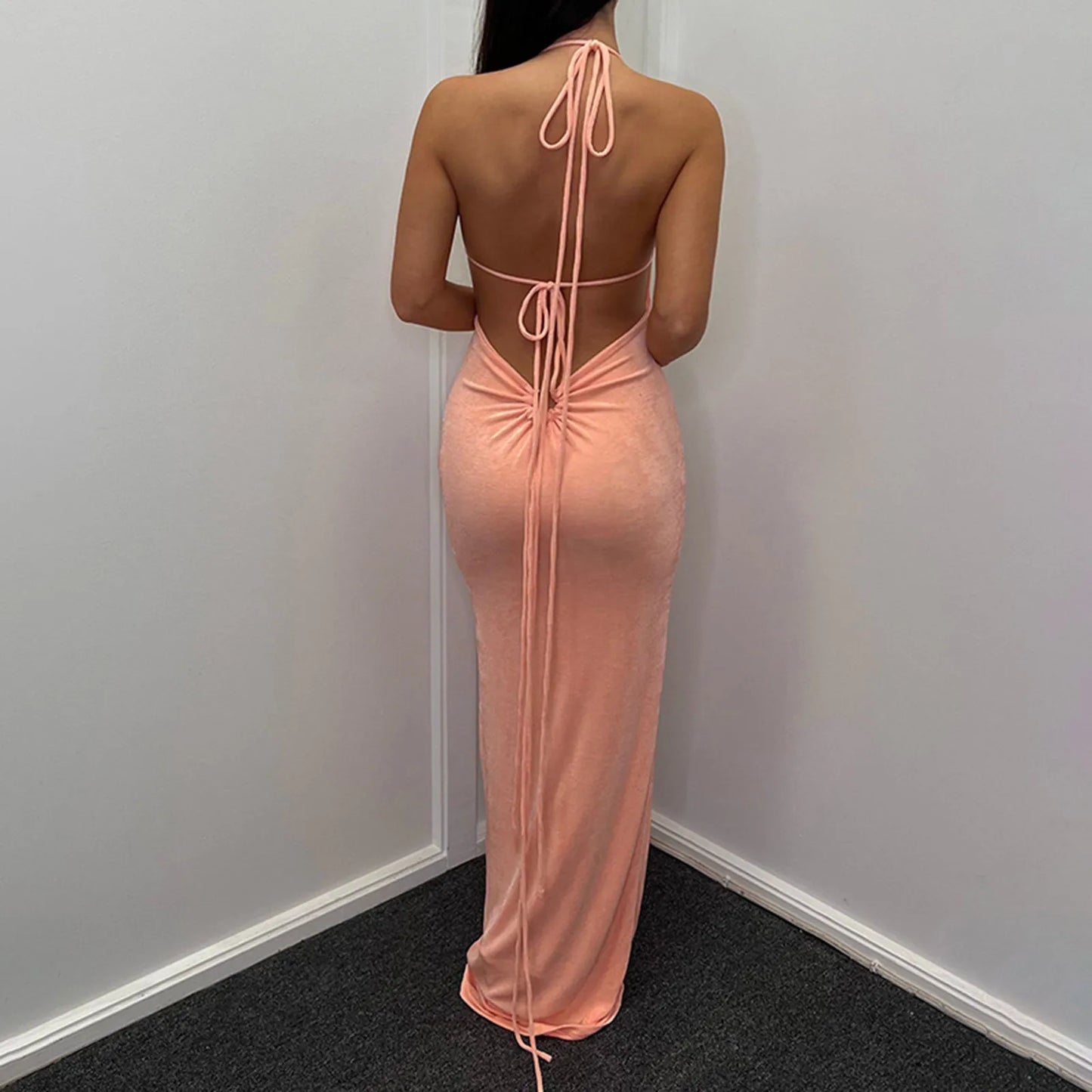 Sexy Spaghetti Strap Ribbed Knot Maxi Dress