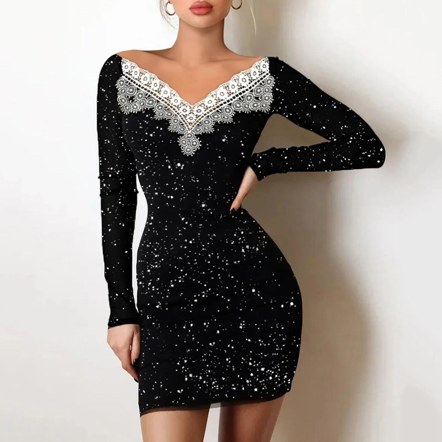 Sexy Black Mesh Patchwork Party Dress