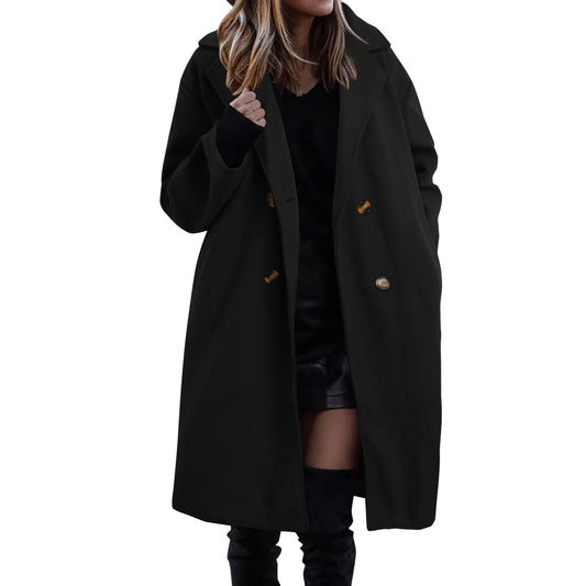 Double-Breasted Long Wool Blend Coat