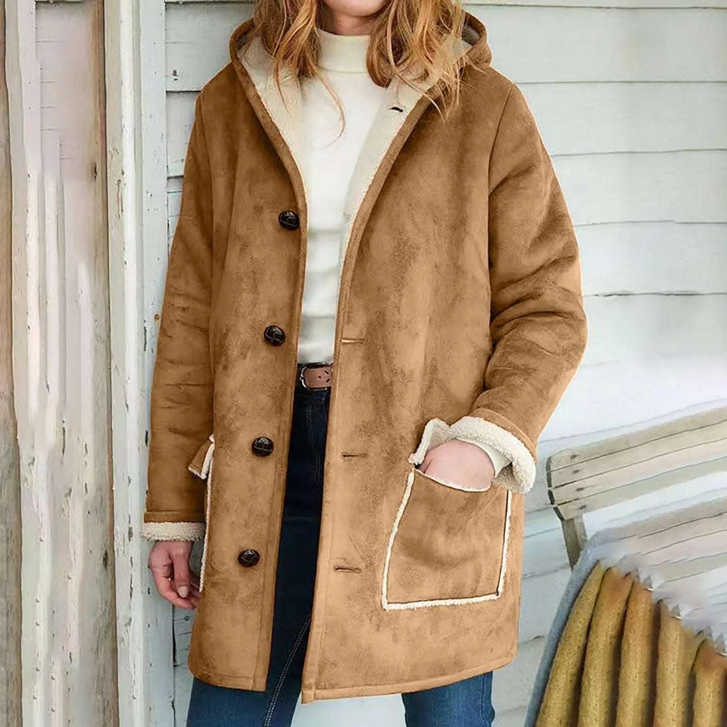 Winter Warm Suede Hooded Coat