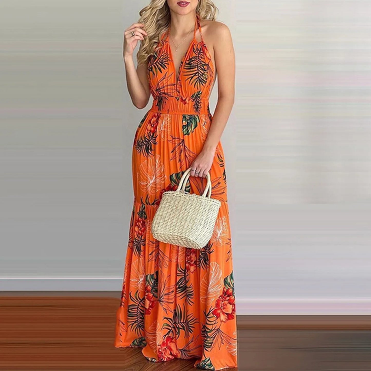 Summer Vacation Halter Floral Dress