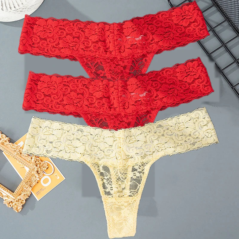 3Pcs Lace Floral Panties