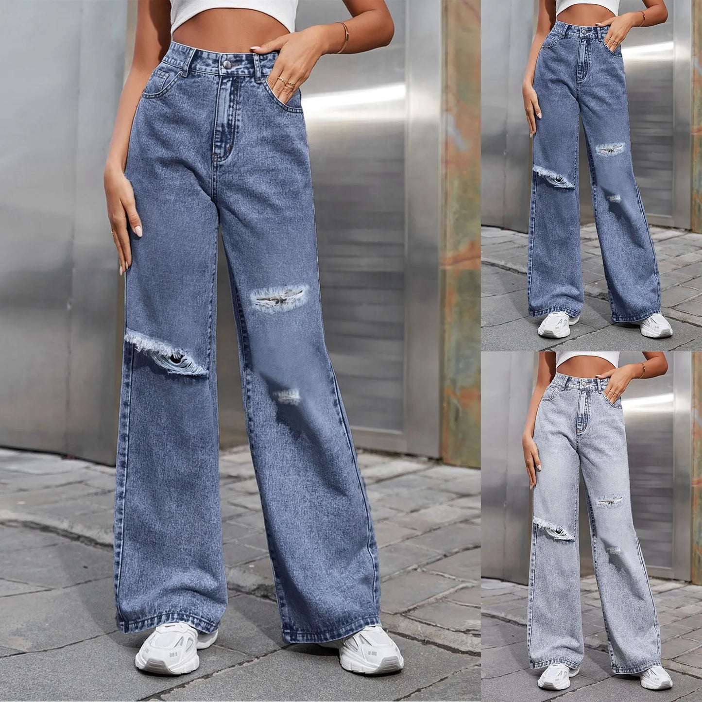 Hole Ripped Wide Leg Pants