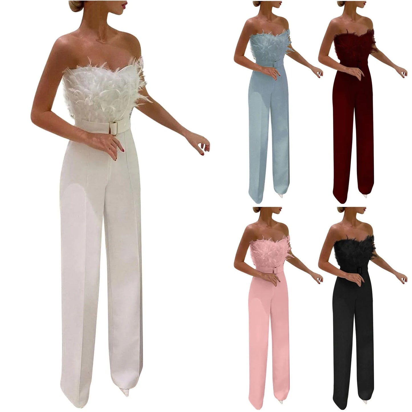 Feather Tube Top Jumpsuit