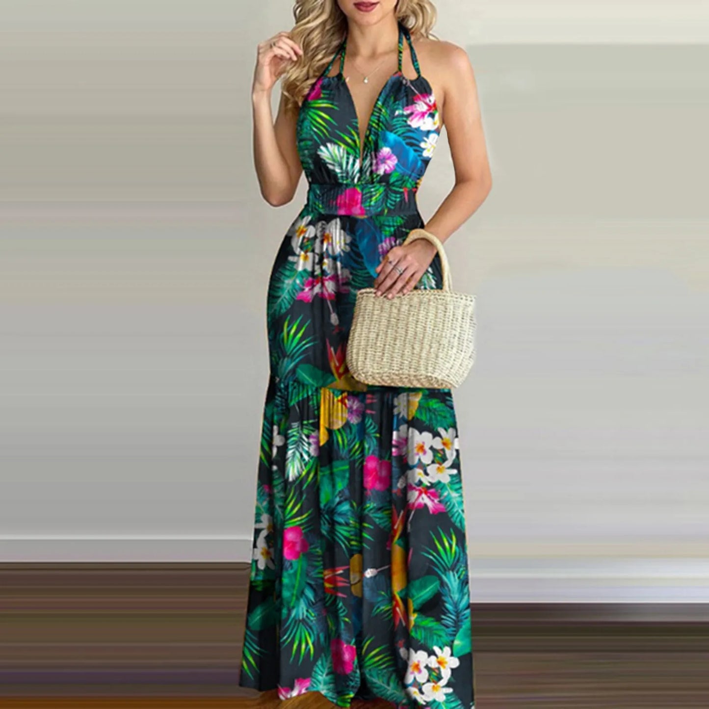 Summer Vacation Halter Floral Dress