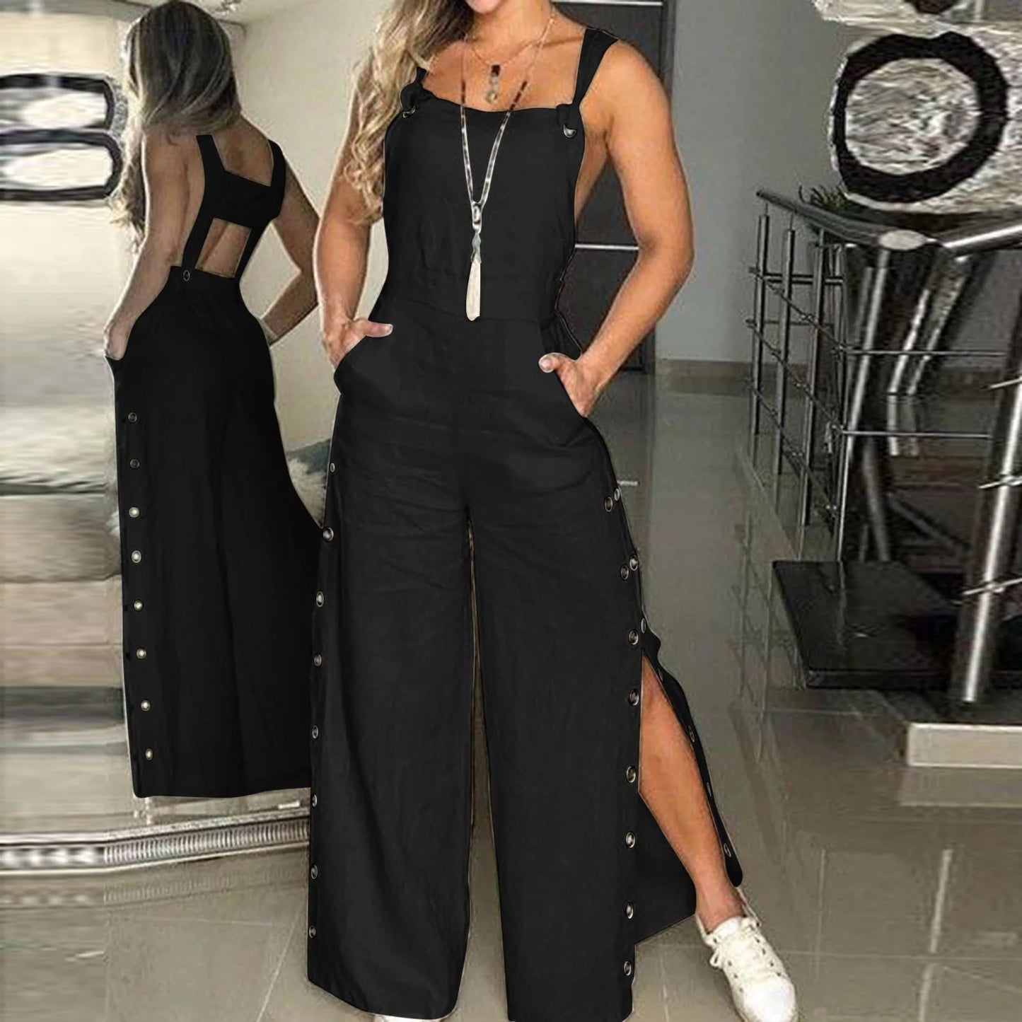 Fashion Casual Side Slits Jumpsuit