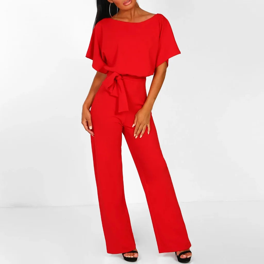 Solid Color Girdle Short Jumpsuit