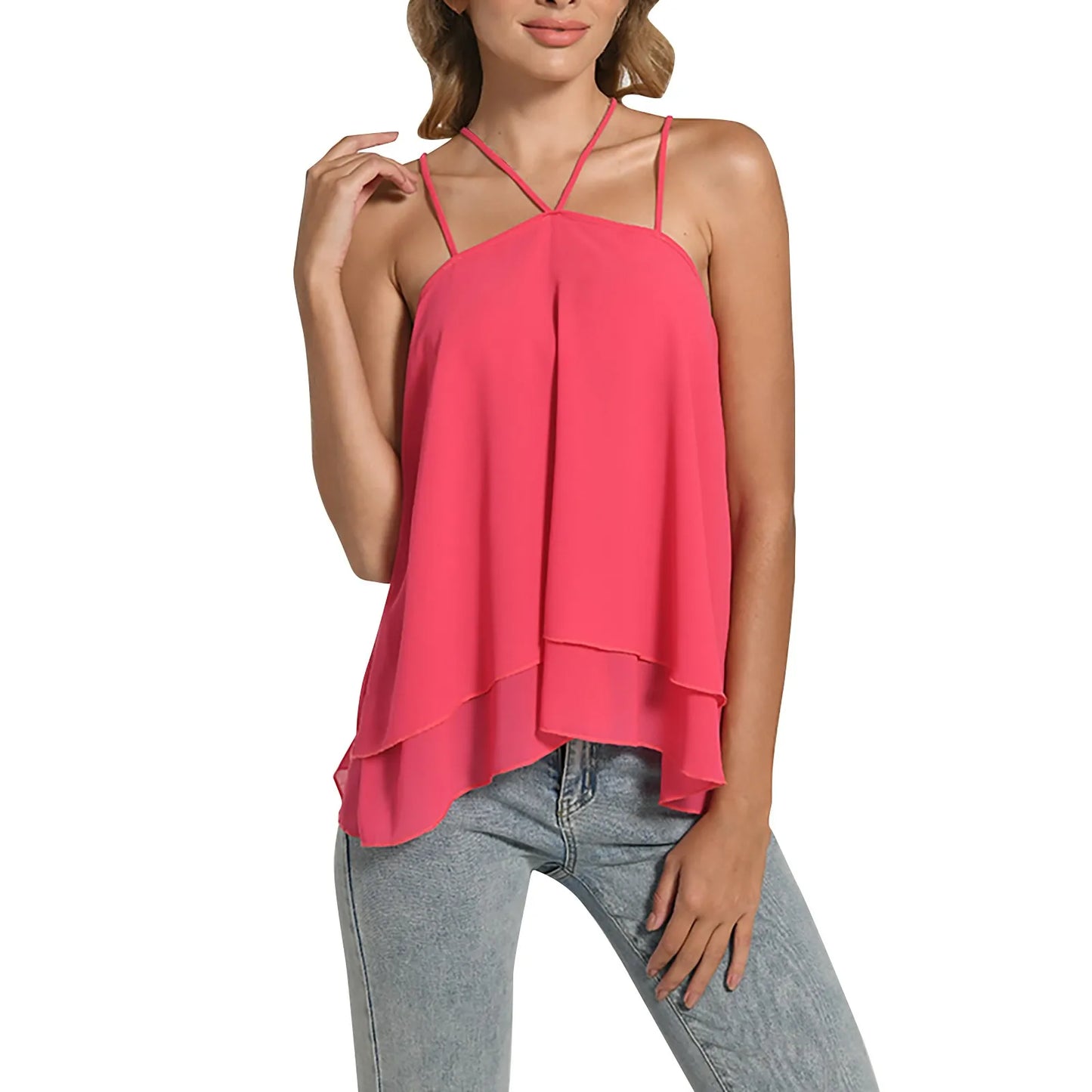 V Neck Chiffon Crop Top