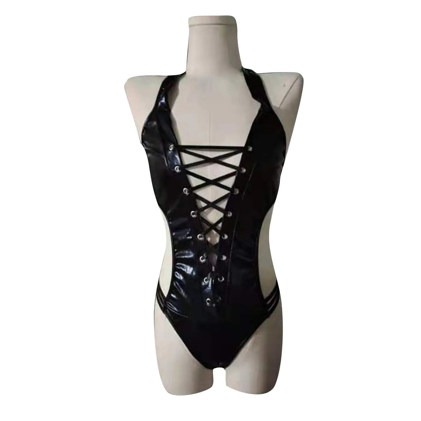 Leather Hollow Out Bandage Bodysuit