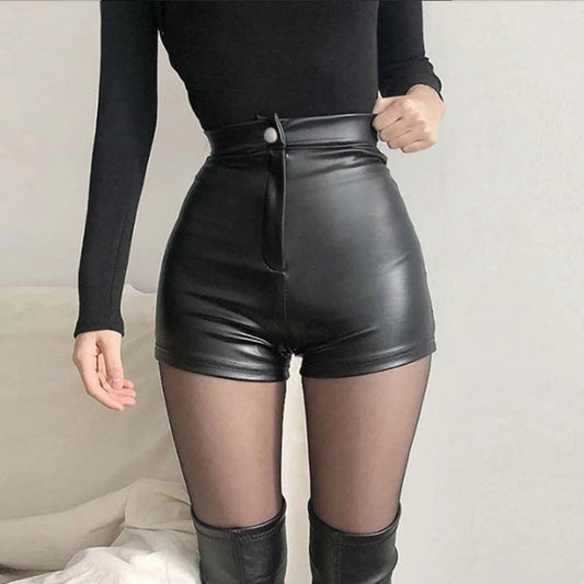 Black Leather High Shorts