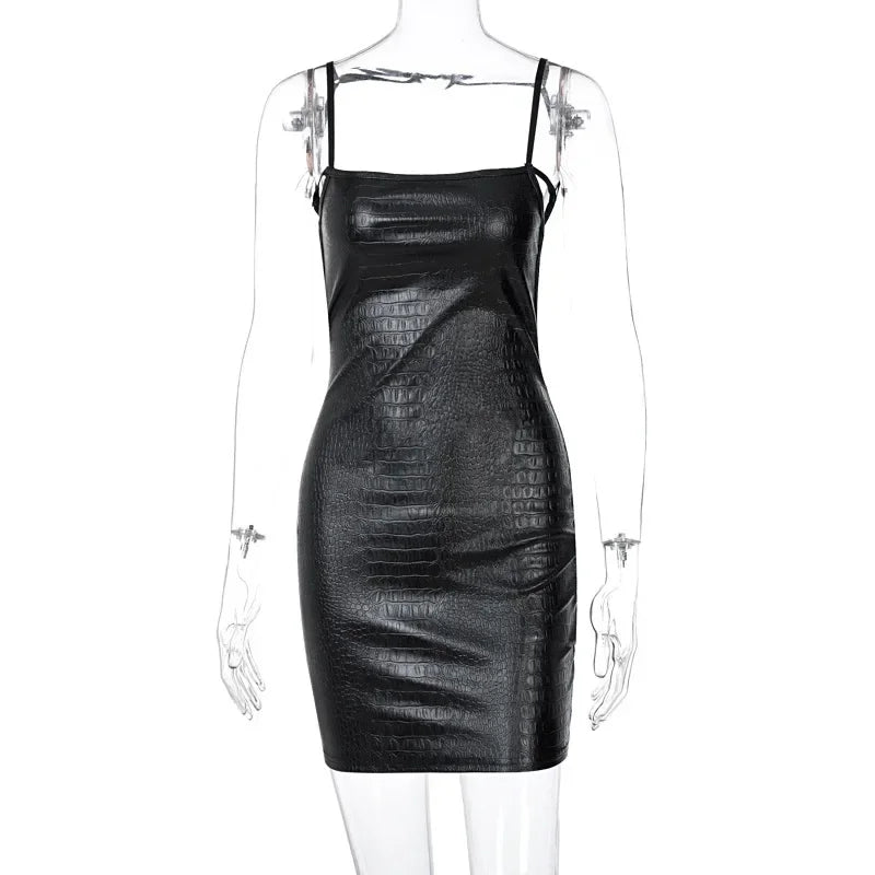 Crocodile Texture Faux Leather Mini Dress