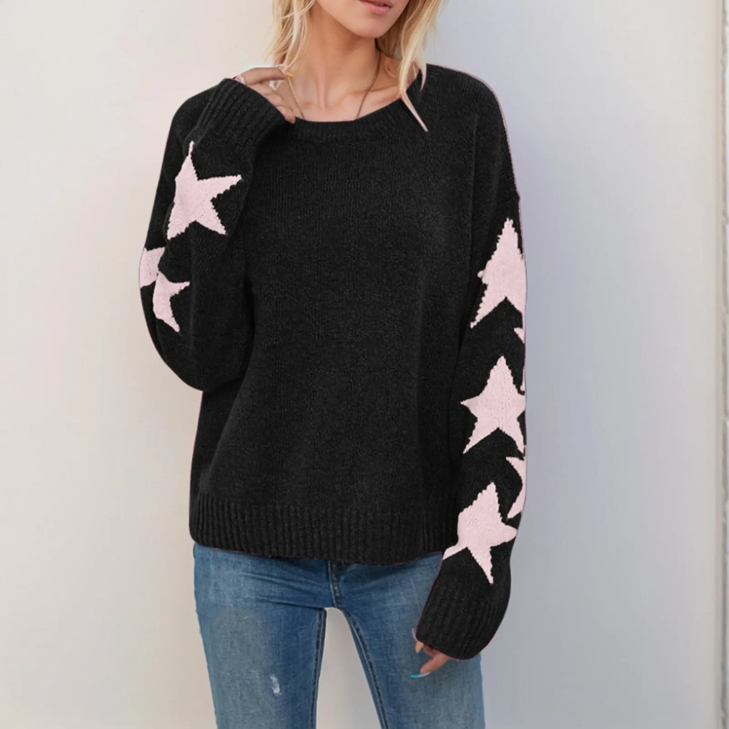 Star Jacquard Long Sleeve Sweater