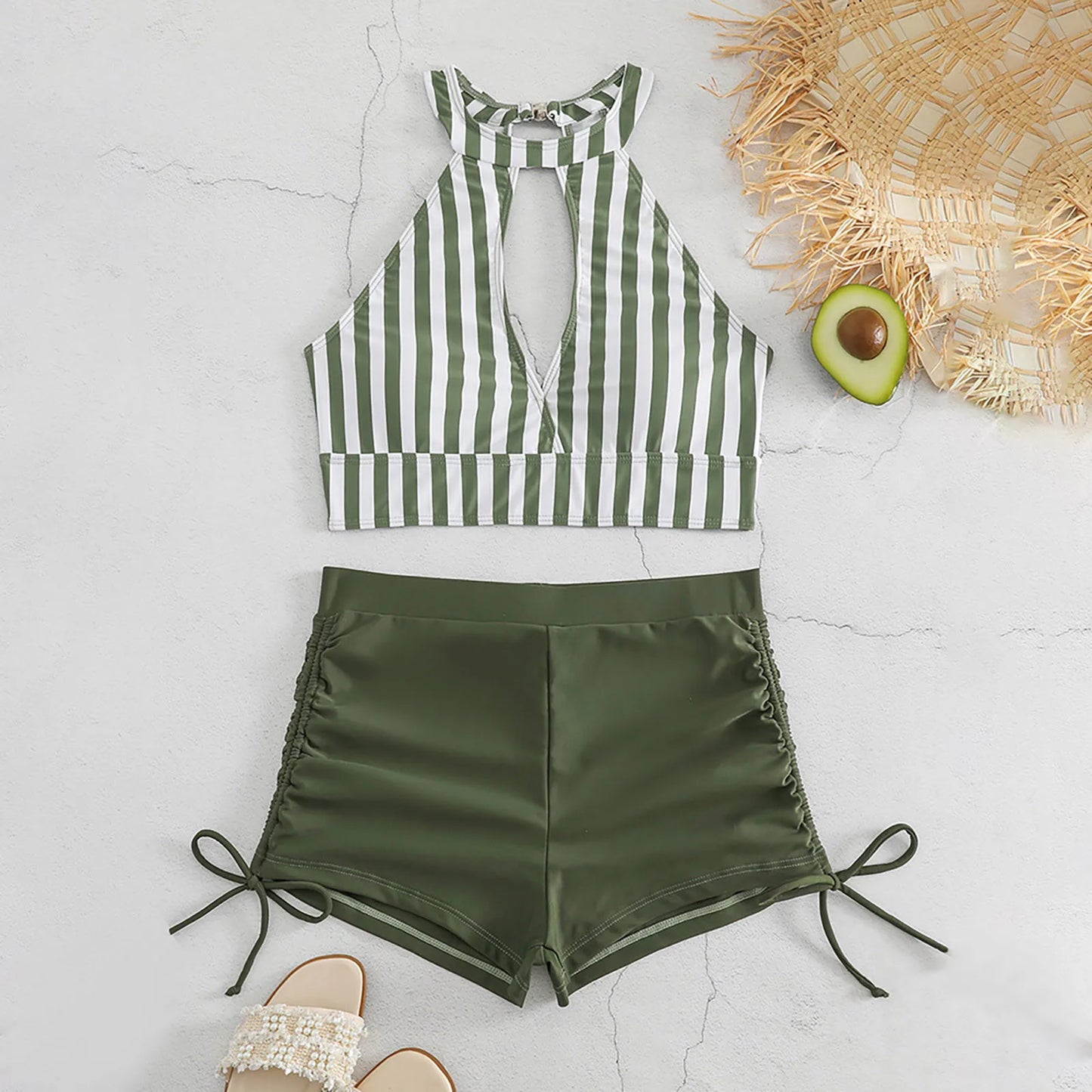 Summer Striped Swimsuits Tankini Shorts