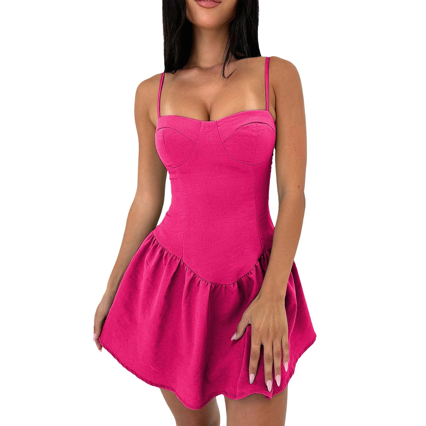 Sexy Rose Pink Spaghetti Strap Mini Dress