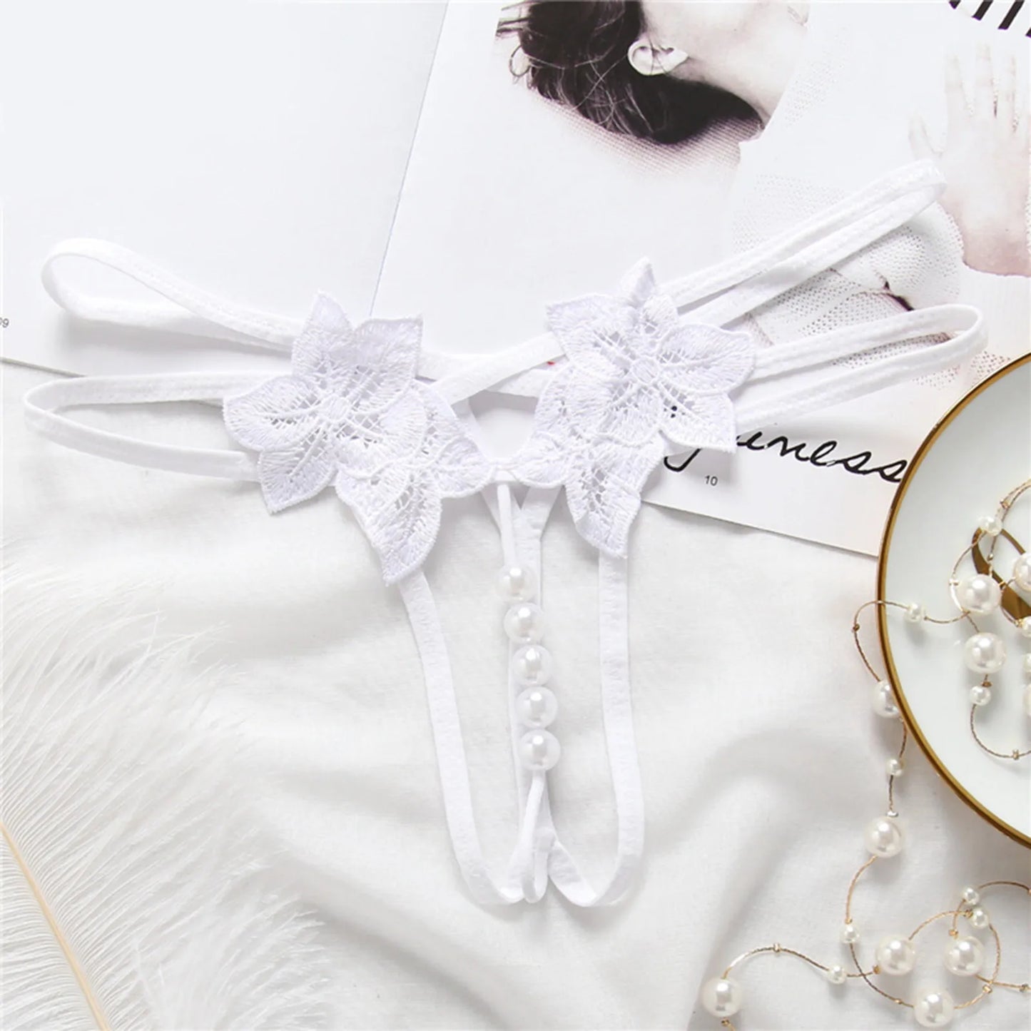 Floral Pearl Lace G-String