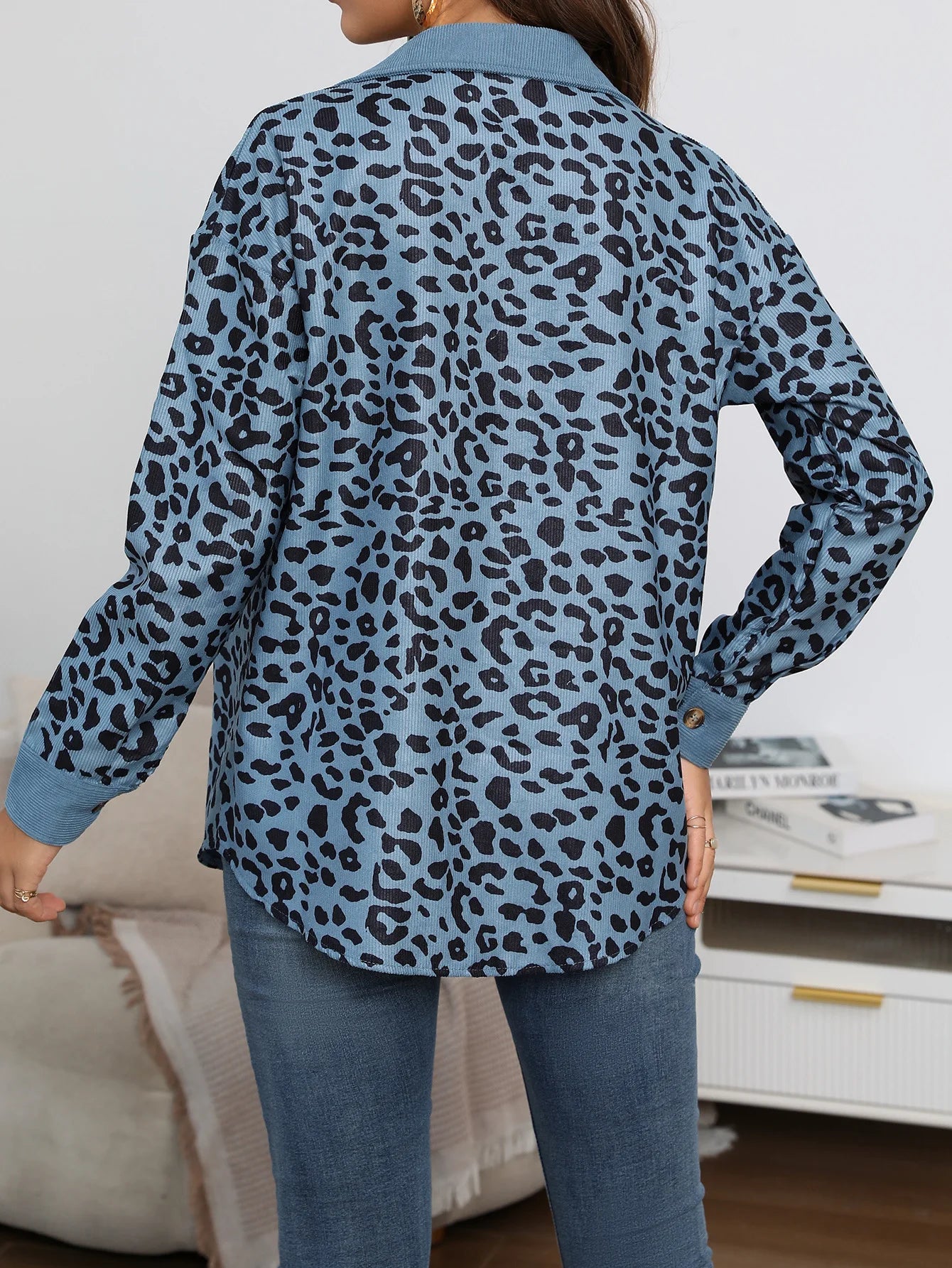 Leopard Printed Long Sleeve Coat