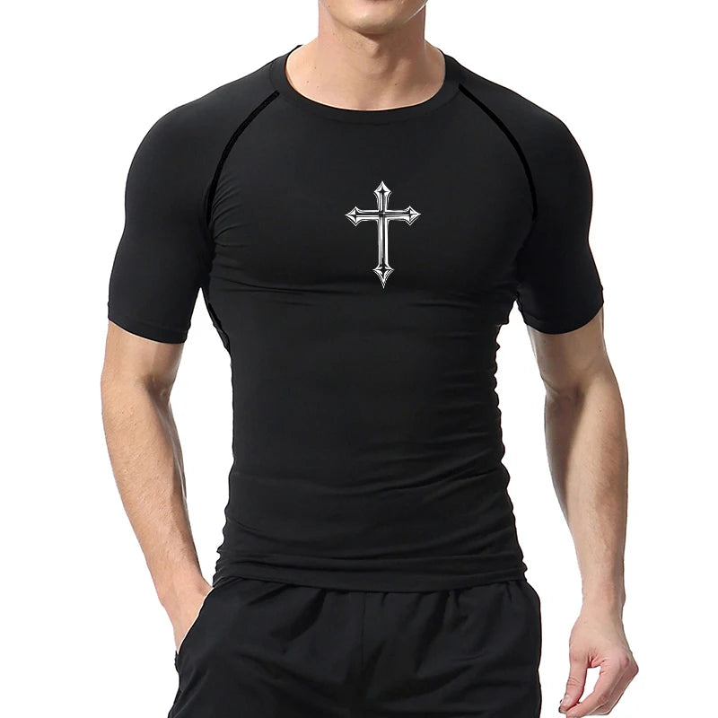 Cross Print Compression For Shirt