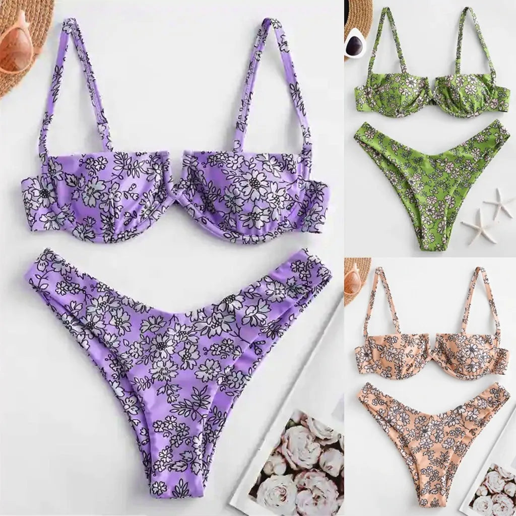 V Wired Bikini Set Flower