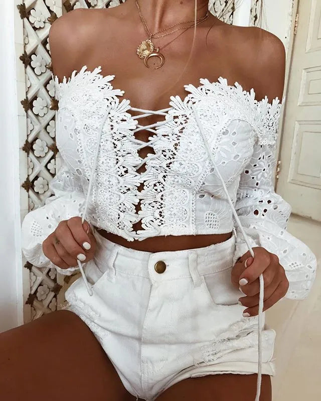 Elegant White Lace Blouse Cardigan