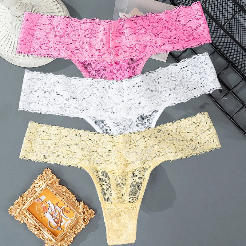 3Pcs Lace Floral Panties