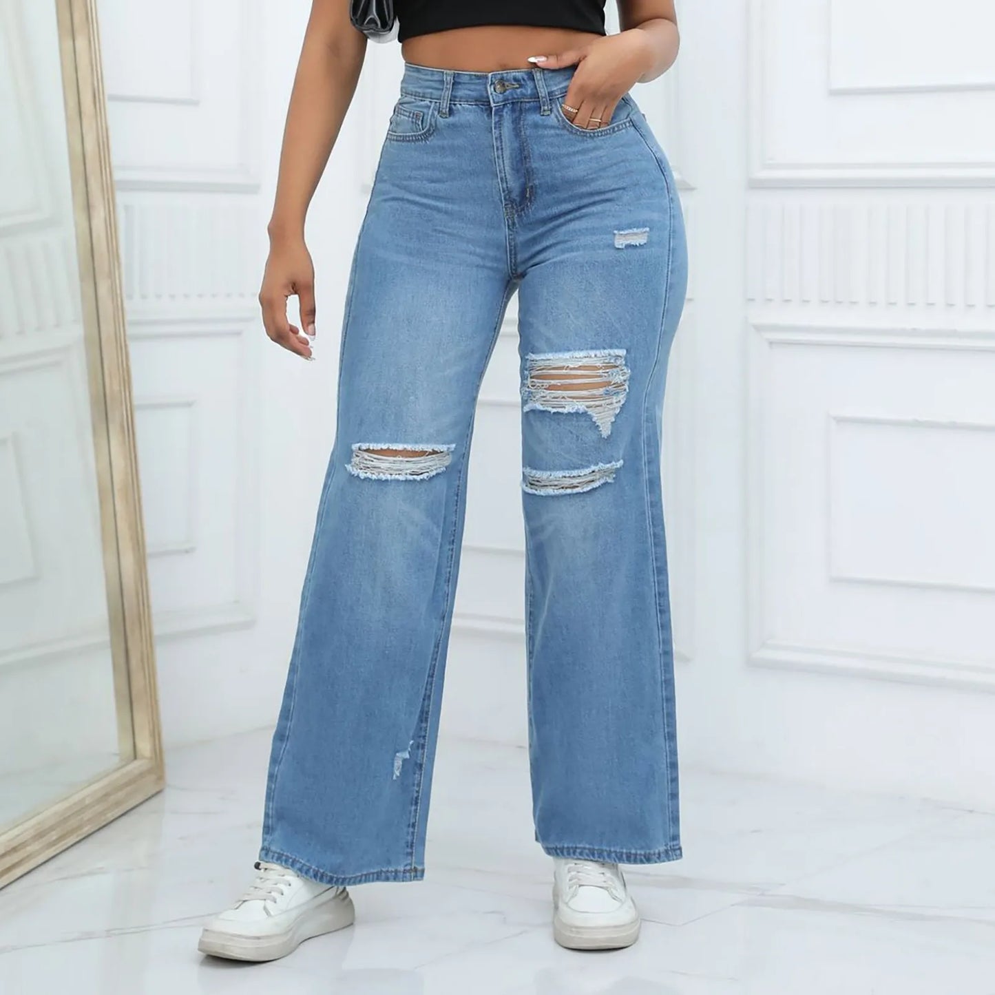 Ripped Boyfriend Jeans Trousers