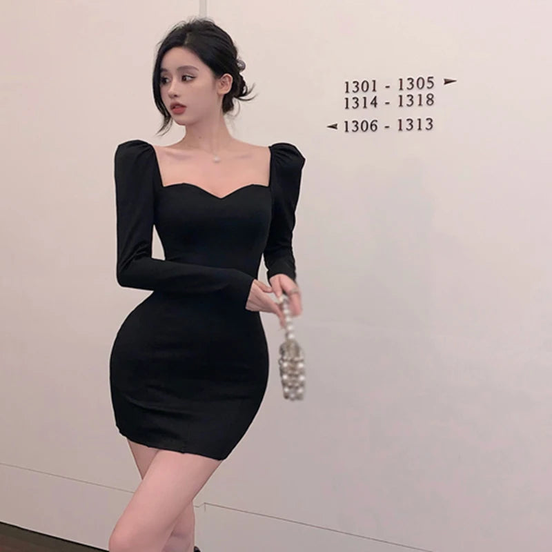 Slim V-Neck Puff Sleeve Dress